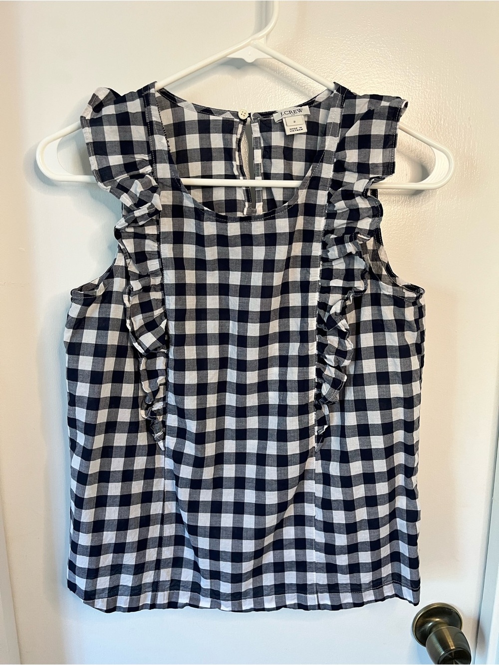 J. Crew Black and White Gingham Ruffle Camisole